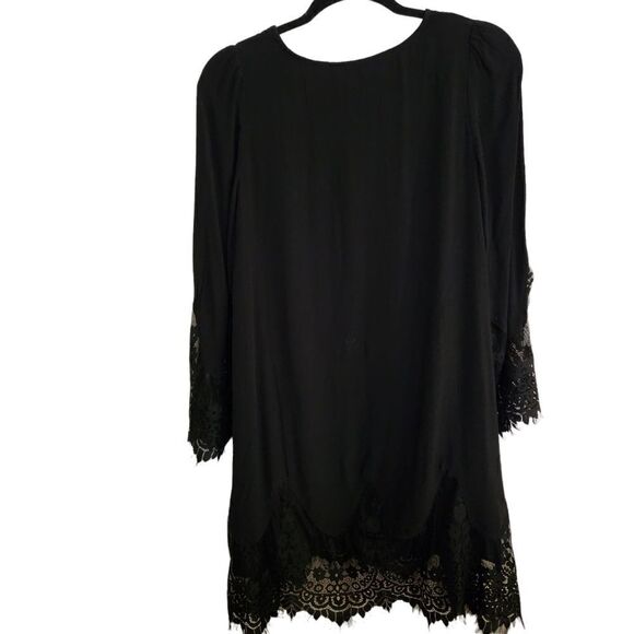 May & July Long Sleeve Lace Trim and Lace Arm Black Lined Dress Size Small - Picture 2 of 8